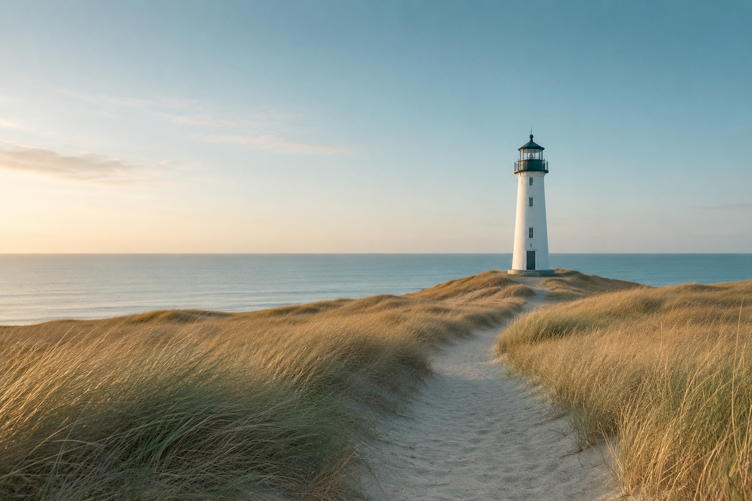 Leuchtturm am Meer im Morgenlicht
